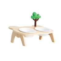 HKM-3709757 Ceramic Pet Bowl with Wooden Stand for Cats ¨C Simple Design Water and Food Dish