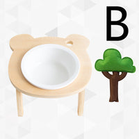 HKM-3709757 Ceramic Pet Bowl with Wooden Stand for Cats ¨C Simple Design Water and Food Dish