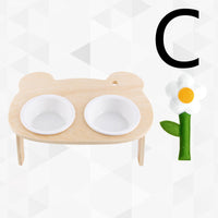 HKM-3709757 Ceramic Pet Bowl with Wooden Stand for Cats ¨C Simple Design Water and Food Dish