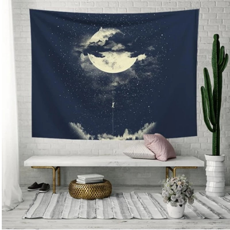 HKM-371155 Moon Escape Flannel Tapestry - Sturdy, Opaque, 3D Digital Print for Indoor and Outdoor Use