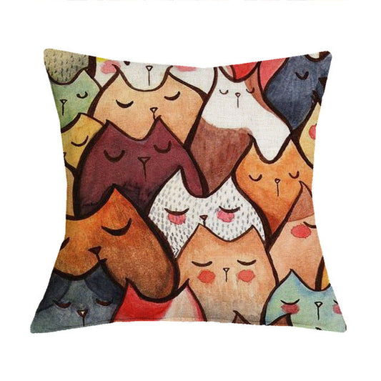 HKM-371283 Linen Cotton Cartoon Printed Cushion Cover 45x45cm