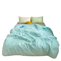 HKM-371283 Washed Cotton Solid Color Quilt Cover Set - Four-Piece Japanese Style Bedding Collection