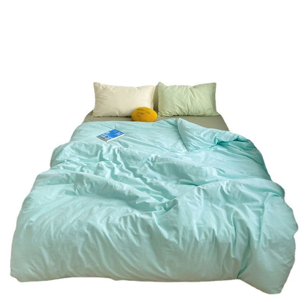 HKM-371283 Washed Cotton Solid Color Quilt Cover Set - Four-Piece Japanese Style Bedding Collection