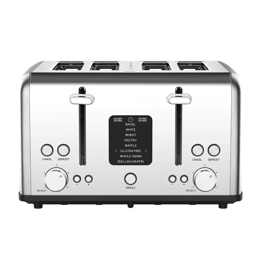 HKM-371347 Stainless Steel 4-Slice Digital Toaster with LED Display and Dust Cover