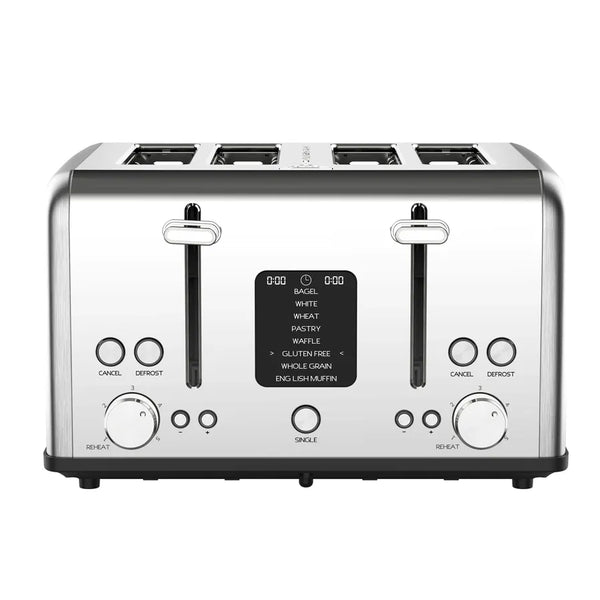 HKM-371347 Stainless Steel 4-Slice Digital Toaster with LED Display and Dust Cover
