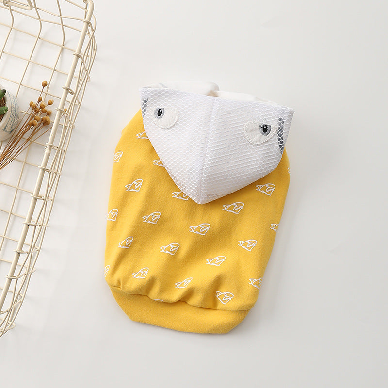 HKM-3714109 Cotton Stretch Dog Clothes for Spring and Summer, Casual Bipedal Wear in Blue and Yellow