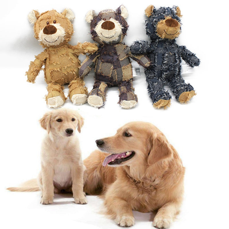 HKM-3714365 Plush Bear Squeaky Dog Toy - Interactive Chew Toy for Dogs and Cats