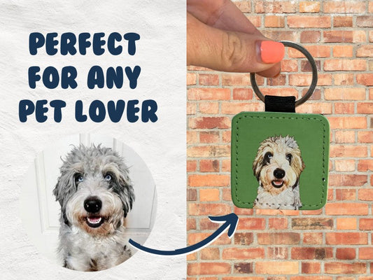 HKM-3715389 Personalized Cowhide Keychain with Custom Pet Photo Pendant