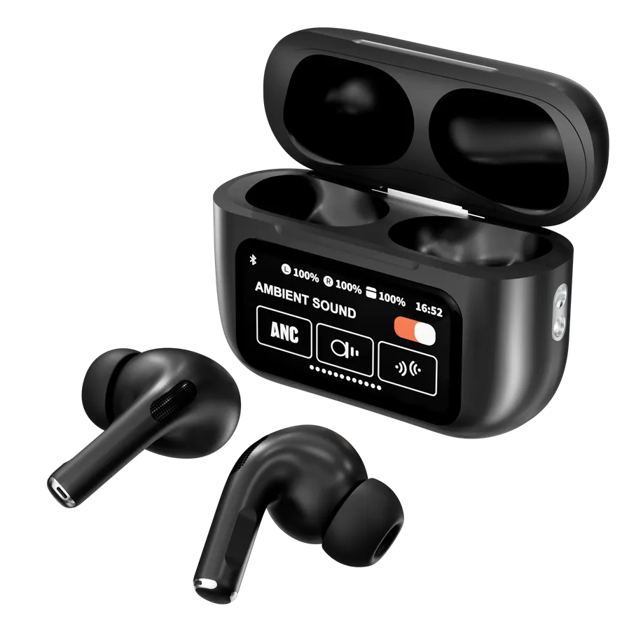 HKM-371603 A9Pro Bluetooth TWS In-Ear Headphones with LED Smart Screen, ANC, ENC, Touch Control, Blue Color
