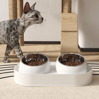 HKM-3716797 Elevated Pet Feeder with Double Bowls for Neck Protection - Non-Slip Design for Cats and Small Dogs