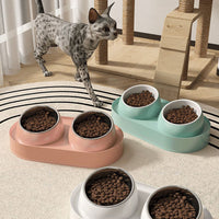 HKM-3716797 Elevated Pet Feeder with Double Bowls for Neck Protection - Non-Slip Design for Cats and Small Dogs