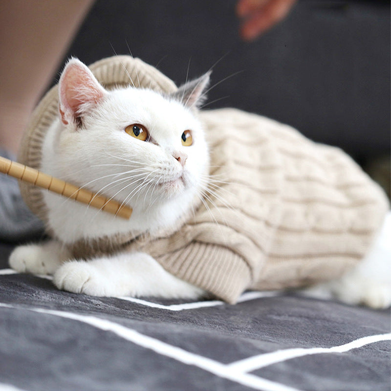 HKM-3717309 Cozy Cotton Sweater for Short-Haired Cats and Dogs - High Collar, Pink, Various Sizes Available