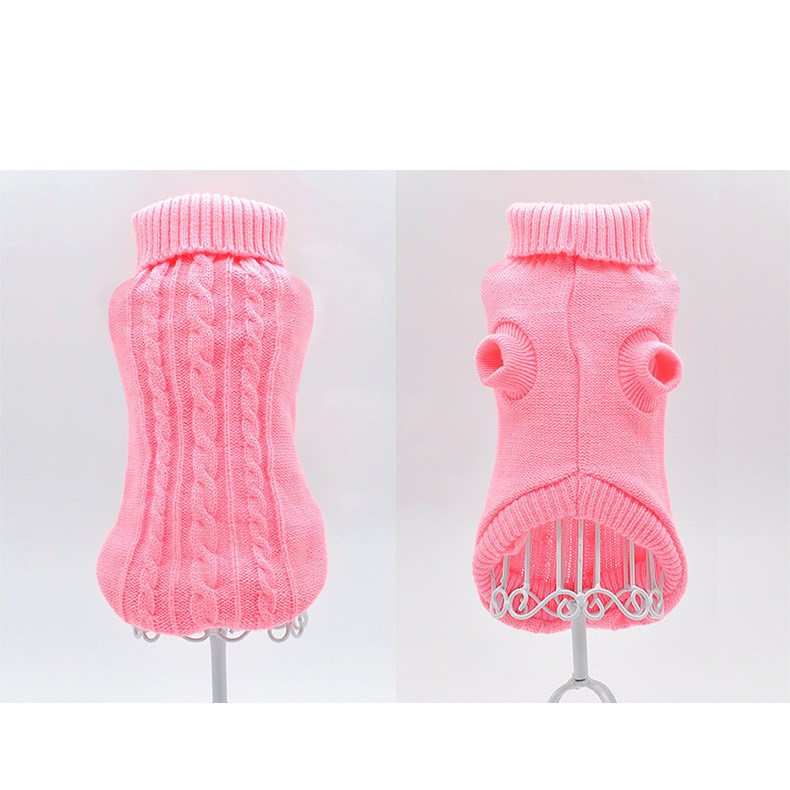 HKM-3717309 Cozy Cotton Sweater for Short-Haired Cats and Dogs - High Collar, Pink, Various Sizes Available