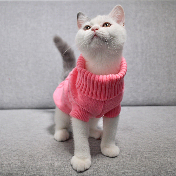 HKM-3717309 Cozy Cotton Sweater for Short-Haired Cats and Dogs - High Collar, Pink, Various Sizes Available