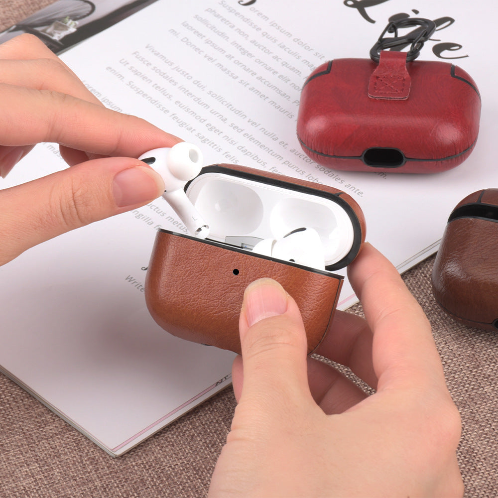 HKM-371795 Leather Wireless Bluetooth Earphone Protector Case Compatible with iPhone - Solid Color Options Available