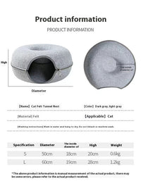 HKM-3719357 Cozy Round Cat Tunnel Nest - Soft Felt Pet Bed for Cats