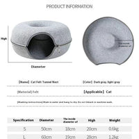 HKM-3719357 Cozy Round Cat Tunnel Nest - Soft Felt Pet Bed for Cats