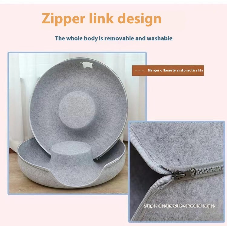 HKM-3719357 Cozy Round Cat Tunnel Nest - Soft Felt Pet Bed for Cats
