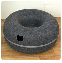 HKM-3719357 Cozy Round Cat Tunnel Nest - Soft Felt Pet Bed for Cats