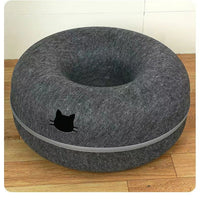 HKM-3719357 Cozy Round Cat Tunnel Nest - Soft Felt Pet Bed for Cats