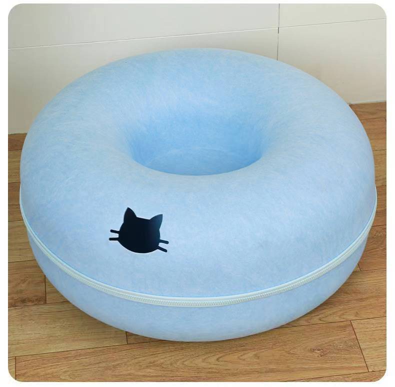 HKM-3719357 Cozy Round Cat Tunnel Nest - Soft Felt Pet Bed for Cats