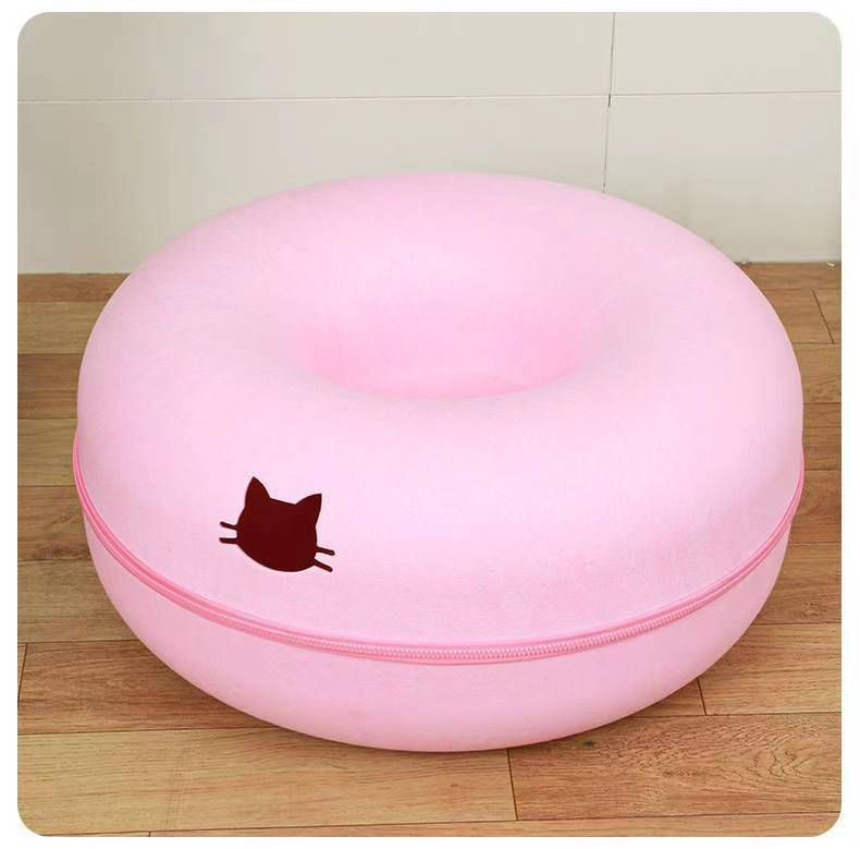 HKM-3719357 Cozy Round Cat Tunnel Nest - Soft Felt Pet Bed for Cats