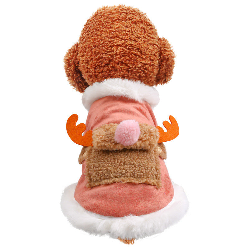 HKM-3719869 Cartoon Elk Cotton Dog Coat in Pink - Casual Two-Legged Apparel for Pets
