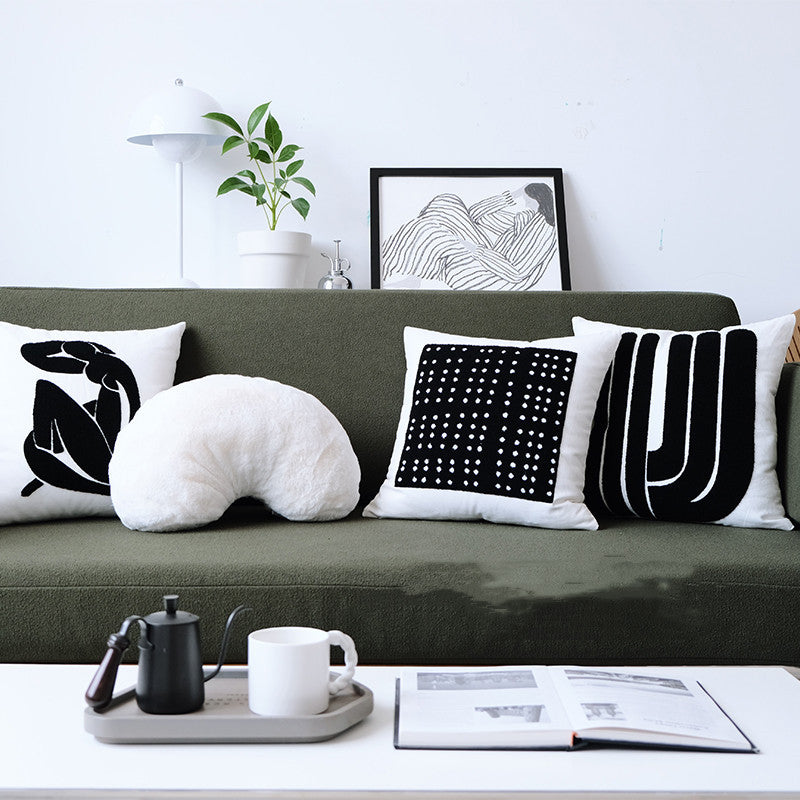 HKM-371987 Geometric Black and White Cushion Cover with Various Designs in Cotton and Acrylic 45x45cm & 30x50cm