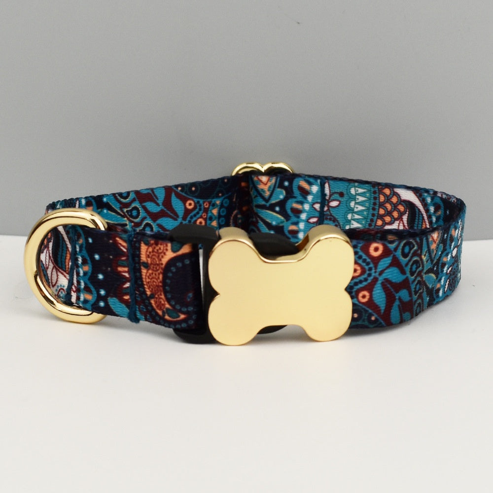 HKM-3720765 Ethnic Style Printed Nylon Pet Collar with Bone Buckle - Various Sizes
