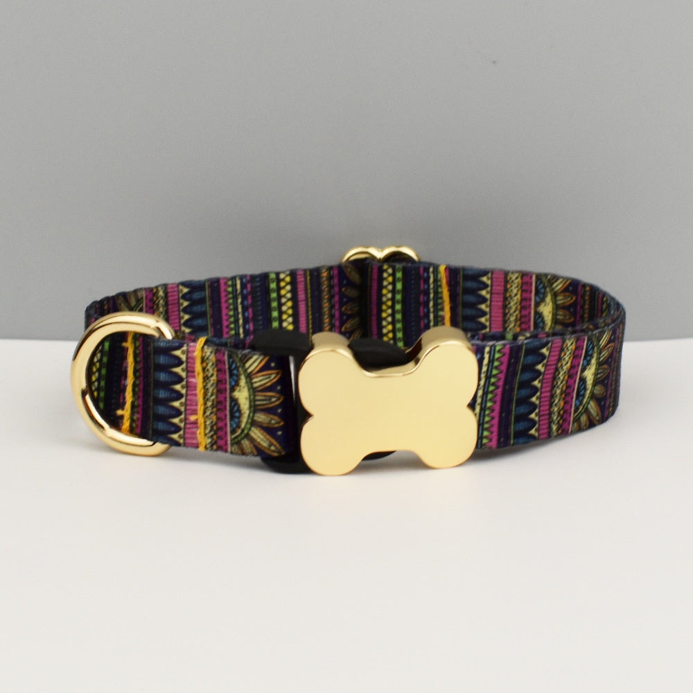 HKM-3720765 Ethnic Style Printed Nylon Pet Collar with Bone Buckle - Various Sizes