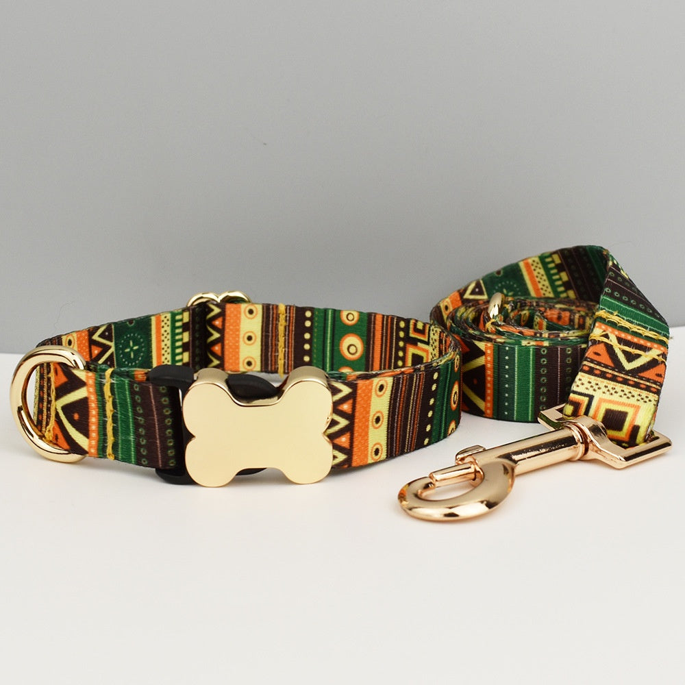 HKM-3720765 Ethnic Style Printed Nylon Pet Collar with Bone Buckle - Various Sizes