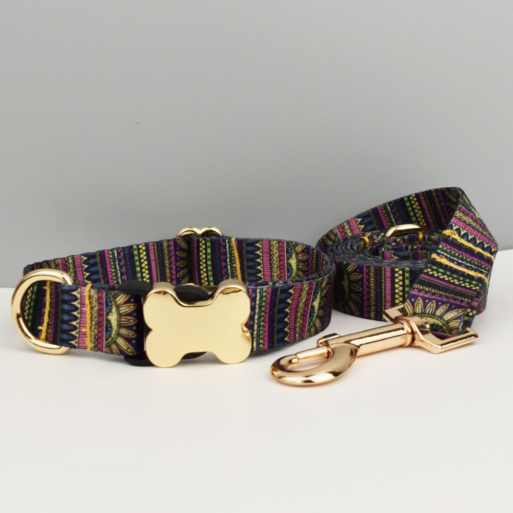 HKM-3720765 Ethnic Style Printed Nylon Pet Collar with Bone Buckle - Various Sizes