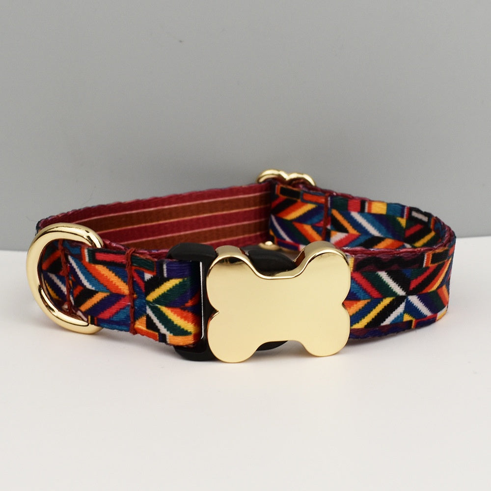 HKM-3720765 Ethnic Style Printed Nylon Pet Collar with Bone Buckle - Various Sizes