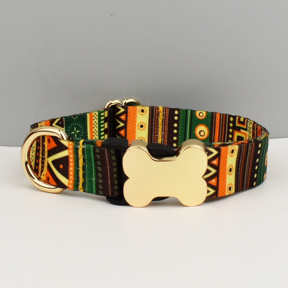 HKM-3720765 Ethnic Style Printed Nylon Pet Collar with Bone Buckle - Various Sizes