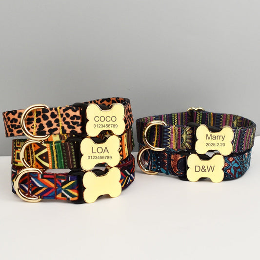 HKM-3720765 Ethnic Style Printed Nylon Pet Collar with Bone Buckle - Various Sizes