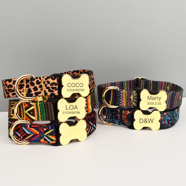 HKM-3720765 Ethnic Style Printed Nylon Pet Collar with Bone Buckle - Various Sizes