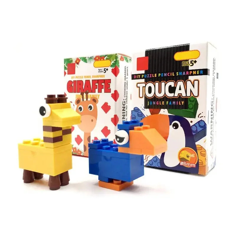 HKM-372243 Cute Animal-Themed Educational DIY Building Block Set with Mini Pencil Sharpener for Kids