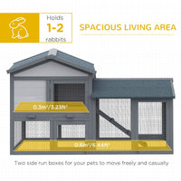 HKM-3722941 Outdoor Wooden Rabbit Hutch with Run Area, Removable Tray, Lockable Doors, and Asphalt Roof - Gray