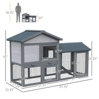 HKM-3722941 Outdoor Wooden Rabbit Hutch with Run Area, Removable Tray, Lockable Doors, and Asphalt Roof - Gray
