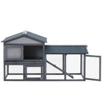 HKM-3722941 Outdoor Wooden Rabbit Hutch with Run Area, Removable Tray, Lockable Doors, and Asphalt Roof - Gray