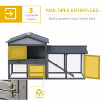 HKM-3722941 Outdoor Wooden Rabbit Hutch with Run Area, Removable Tray, Lockable Doors, and Asphalt Roof - Gray