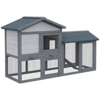 HKM-3722941 Outdoor Wooden Rabbit Hutch with Run Area, Removable Tray, Lockable Doors, and Asphalt Roof - Gray