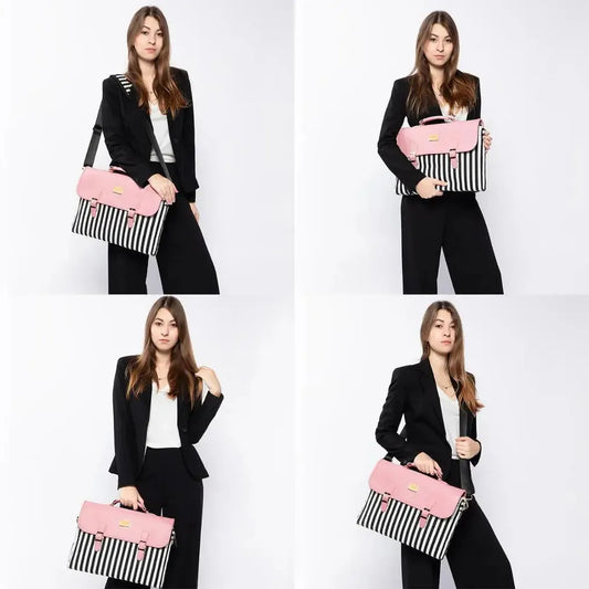 HKM-372307 Stylish 15.6 in Laptop Briefcase for Women - Functional Shoulder Satchel with Protective Sleeve