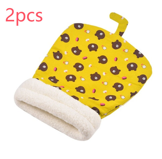 HKM-3723325 Cozy Pocketable Winter Sleeping Bag Cat Nest in Blue Rabbit, Pink Deer, and Yellow Bear Designs