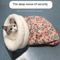 HKM-3723325 Cozy Pocketable Winter Sleeping Bag Cat Nest in Blue Rabbit, Pink Deer, and Yellow Bear Designs