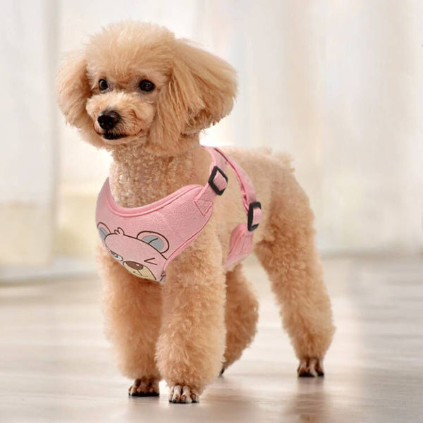 HKM-3724349 Suede Pet Harness with Chest Strap and Leash in Pink, Light Green, Dark Purple - Sizes S, M, L, XL
