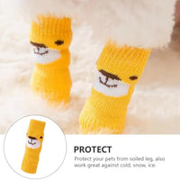 HKM-3726525 Winter Warm Pet Socks - 4-Piece Set for Small Dogs & Puppies, Durable Polyester Leg Covers for Protection Against Cold, Snow, and Dirt