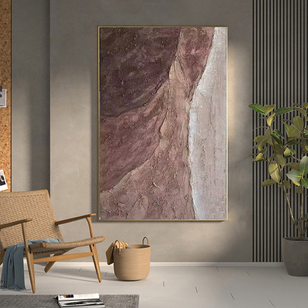 HKM-372691 Abstract Brown Texture Handmade Oil Painting Canvas Wall Art for Living Room Décor - Frameless Unstretched Design