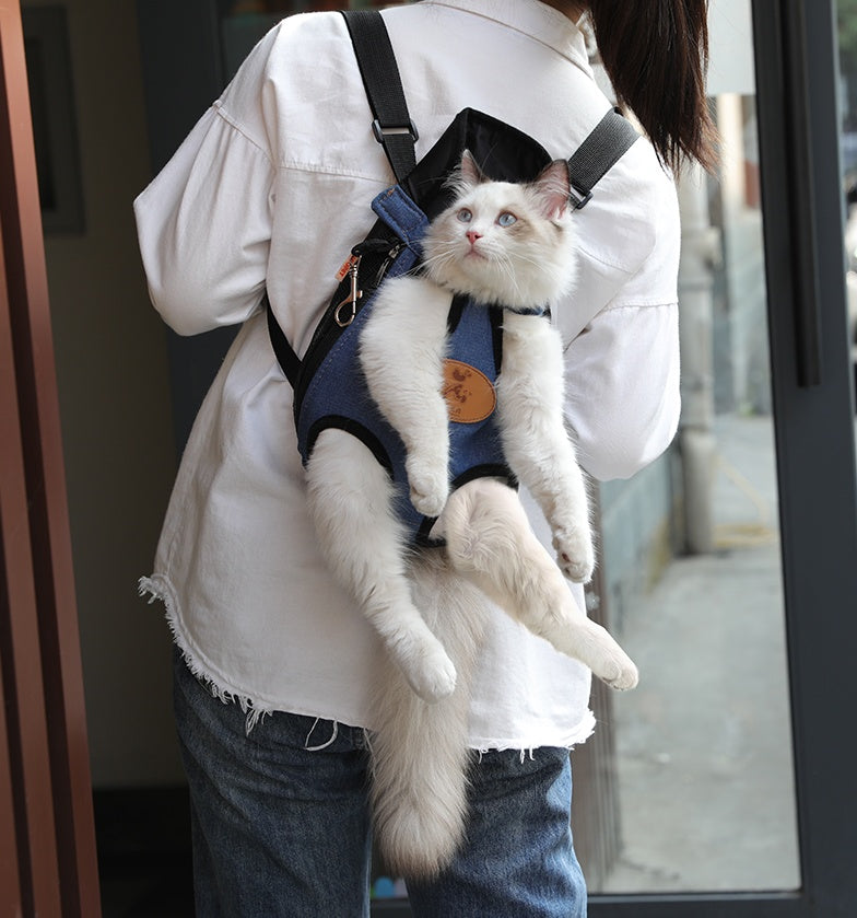 HKM-3727293 Cartoon Patterned Canvas Portable Cat Backpack for Spring Outings - Multiple Sizes Available