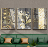 HKM-372755 Abstract Golden Canvas Art - Modern Luxury Decorative Painting on Oil Canvas, Frameless Rectangle Design